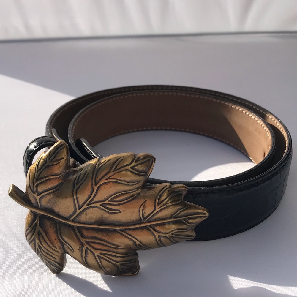 Vintage Crocodile Leather Talbots Belt with Leaf Buckle